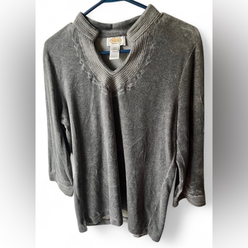 *Talbots Gray Velvet Tunic Top Shirt Vintage Medium